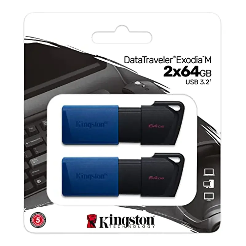 Kingston DataTraveler Exodia M PenDrive USB 3.2 Gen 1 DTXM/64GB - con cappuccio removibile (Nero + Blu) miniatura 3