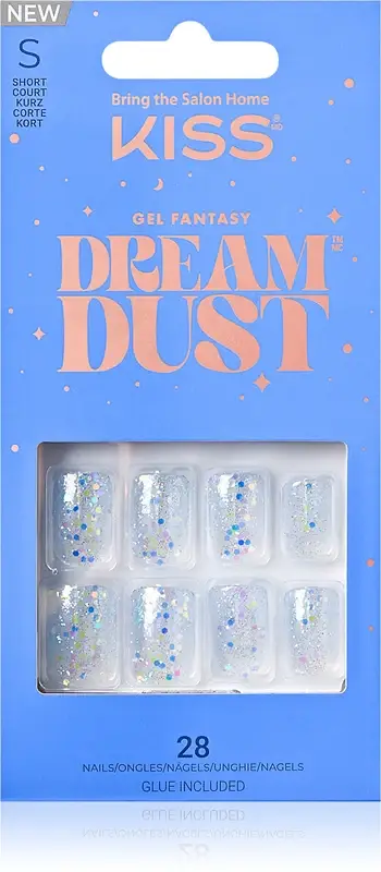 Dream Dust Gel Fantasy Unghie finte White and Blue 28 pezzi