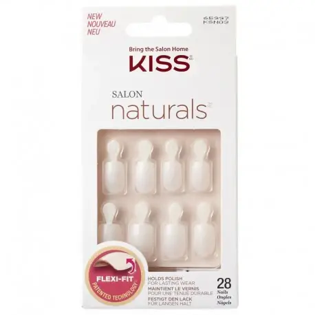 Kiss Salon Naturals Double Take Kit 28 Unghie Artificiali Bianche Corte Punta Squadrata E Colla 2 Gr