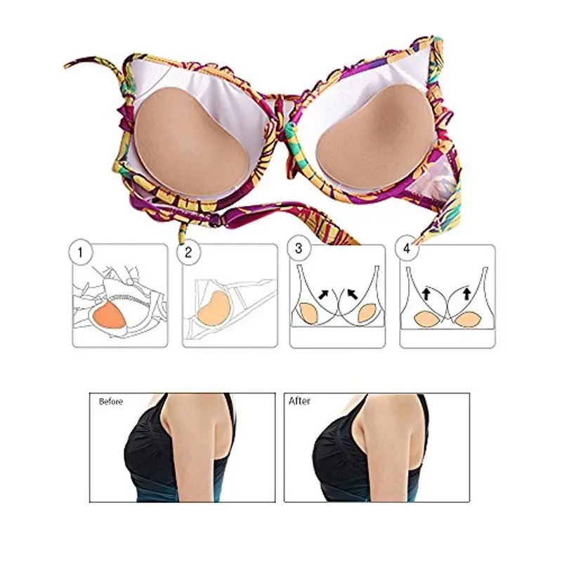 (Kit da 2 Paia) Imbottitura Spugna Rilievo Inserti Reggiseno Push Up per Costume da Bagno Bikini Donna (Taglia Unica, Nudo + Nero) miniatura 3