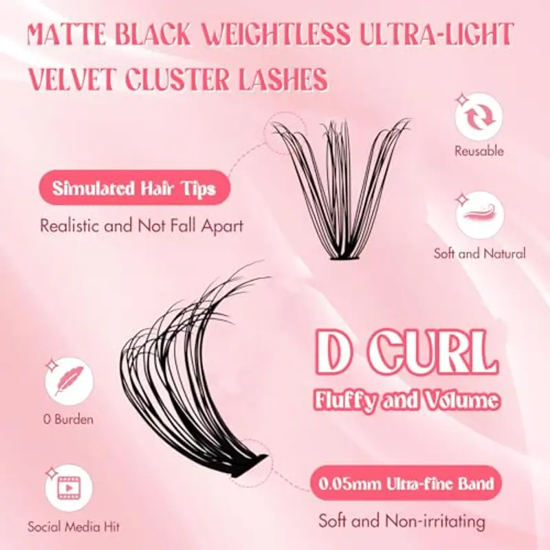 Kit Extension Ciglia 200PCS Clusters Lashes Kit D Curl 0, 07 30D 8-16mm Ciglia Finte Individuali Fluffy Cluster Eyelash miniatura 3
