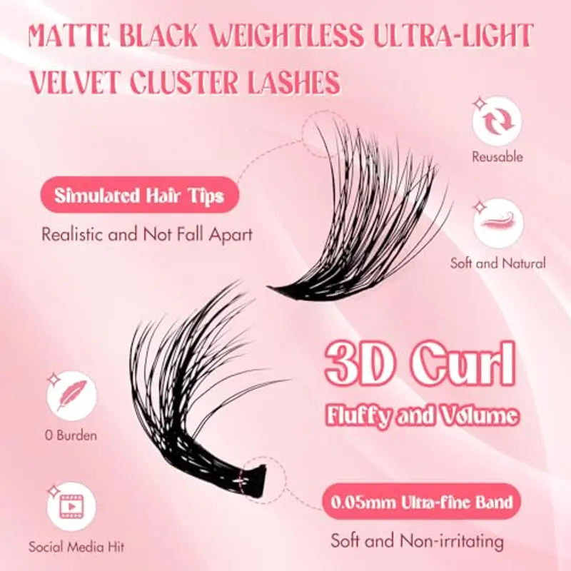 Kit Extension Ciglia 200PCS Clusters Lashes Kit D Curl 0, 07 40D 8-16mm Ciglia Finte Individuali Fluffy Effetto 3D Cluster Eyelash con Lash Bond e Seal for DIY Lashes(Effetto 3D-40D) miniatura 2