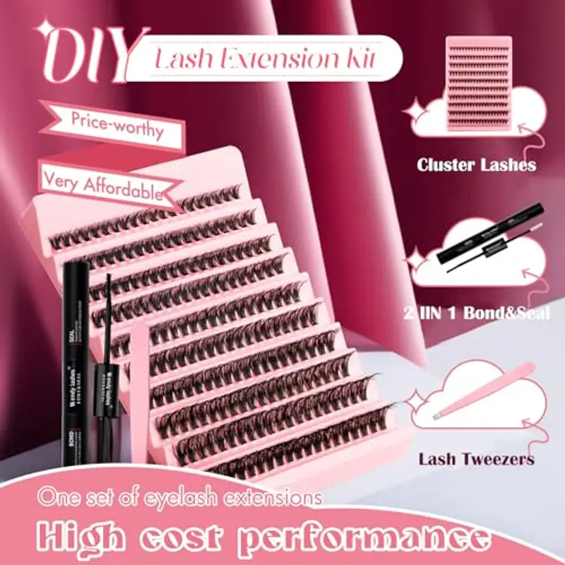 Kit Extension Ciglia 200PCS Clusters Lashes Kit D Curl 0, 07 50D 8-16mm Ciglia Finte Individuali Fluffy Cluster Eyelash con Lash Bond e Seal for DIY Lashes(50D) miniatura 3