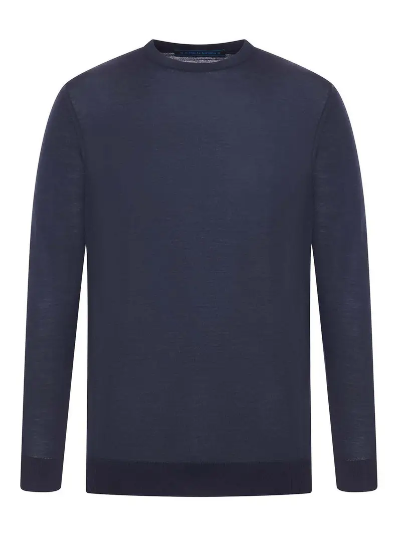 Maglia Girocollo In Lana 14 Micron Blu