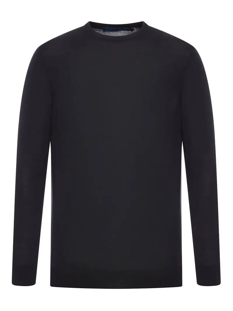 Maglia Girocollo In Lana 14 Micron Nero