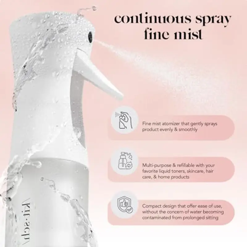 Kitsch Flacone Spray Continuo Per Capelli, Flacone Spray Con Nebulizzatore Ultra Fine Per Piante Essenziali E Pulizia, Piccole Bottiglie Spray Da Barbiere, In Plastica Riciclata (Bianco) miniatura 3
