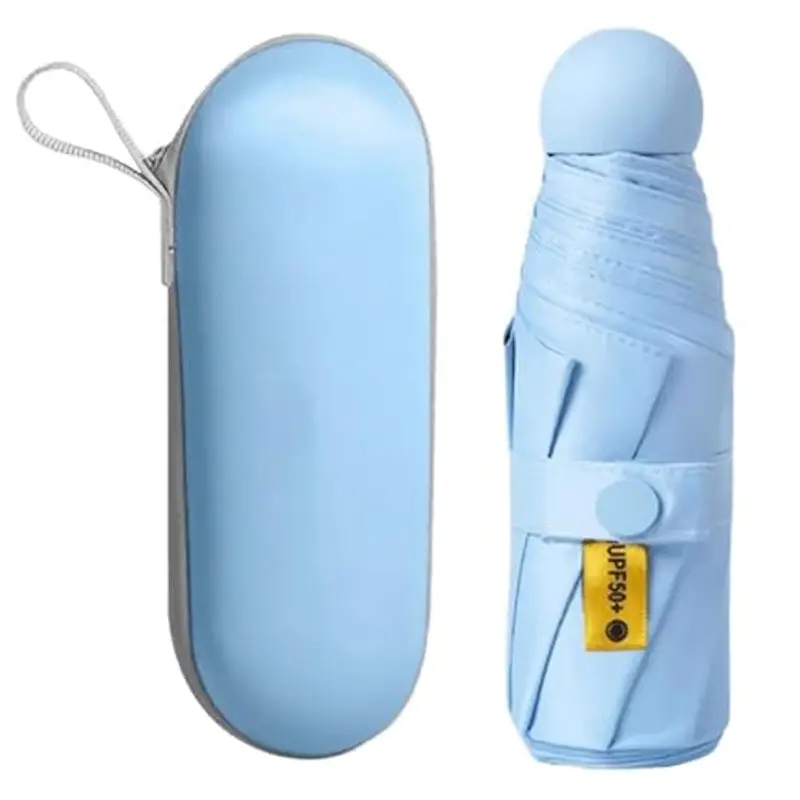 Kiuiom Mini Ombrello Pieghevole,Mini Ombrello Da Viaggio,Piccolo Ombrello Compatto Portatile Per Sole E Pioggia Ombrello Da Uomo E Da Donna Umbrella Pioggia Antivento Anti UV (Blu)
