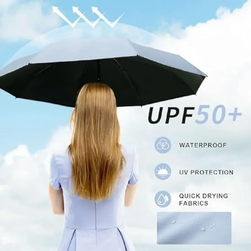 Kiuiom Mini Ombrello Pieghevole, Mini Ombrello Da Viaggio, Piccolo Ombrello Compatto Portatile Per Sole E Pioggia Ombrello Da Uomo E Da Donna Umbrella Pioggia Antivento Anti UV (Blu) miniatura 3