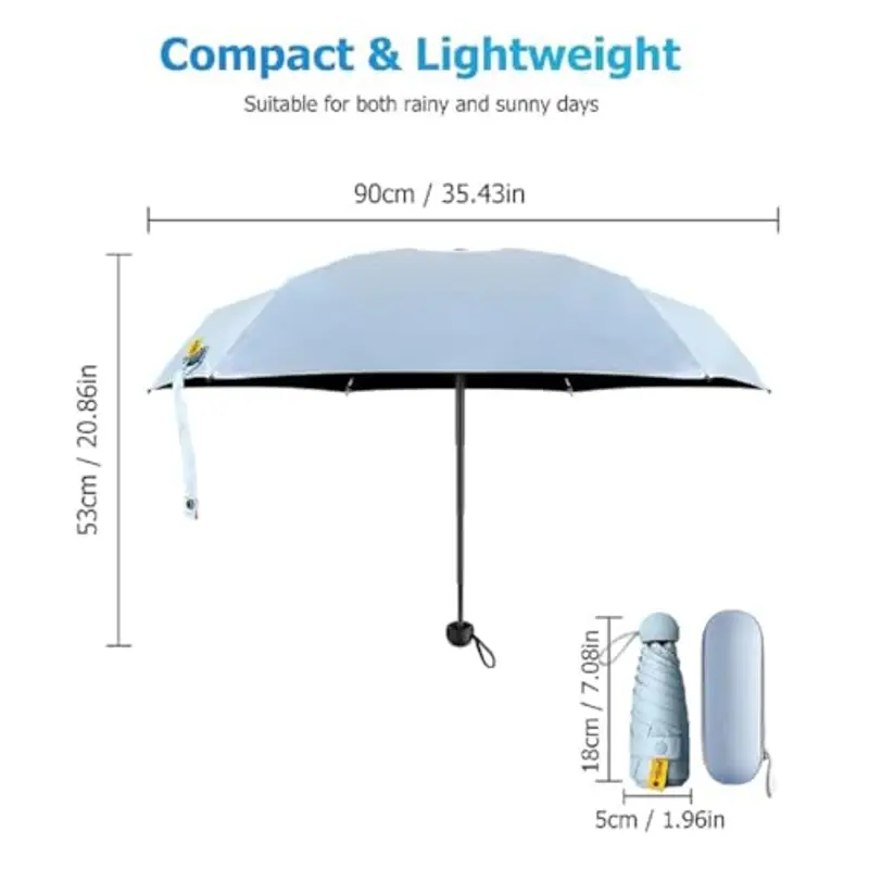 Kiuiom Pieghevole Ombrello da Viaggio, Portatile Compatto Ombrello, Umbrella Pioggia Antivento Anti UV, Mini Ombrello da Tasca 6 Costole Mini Ombrello Ultraleggero per Donne E Uomini miniatura 3