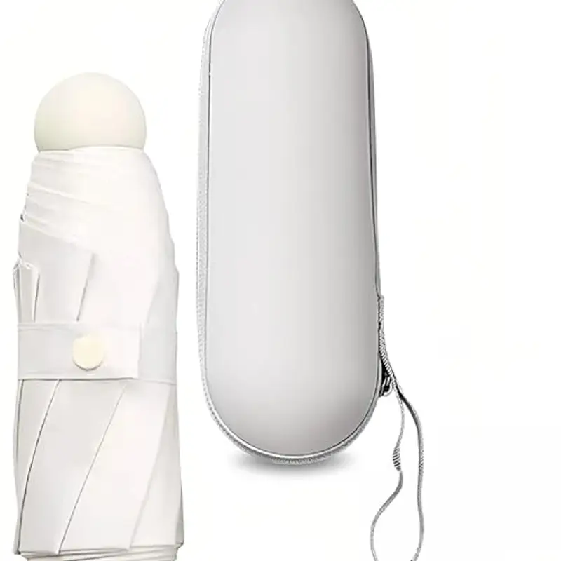 Kiuiom Pieghevole Ombrello da Viaggio,Portatile Compatto Ombrello,Umbrella Pioggia Antivento Anti UV,Mini Ombrello da Tasca 6 Costole Mini Ombrello Ultraleggero per Donne E Uomini(Bianco)
