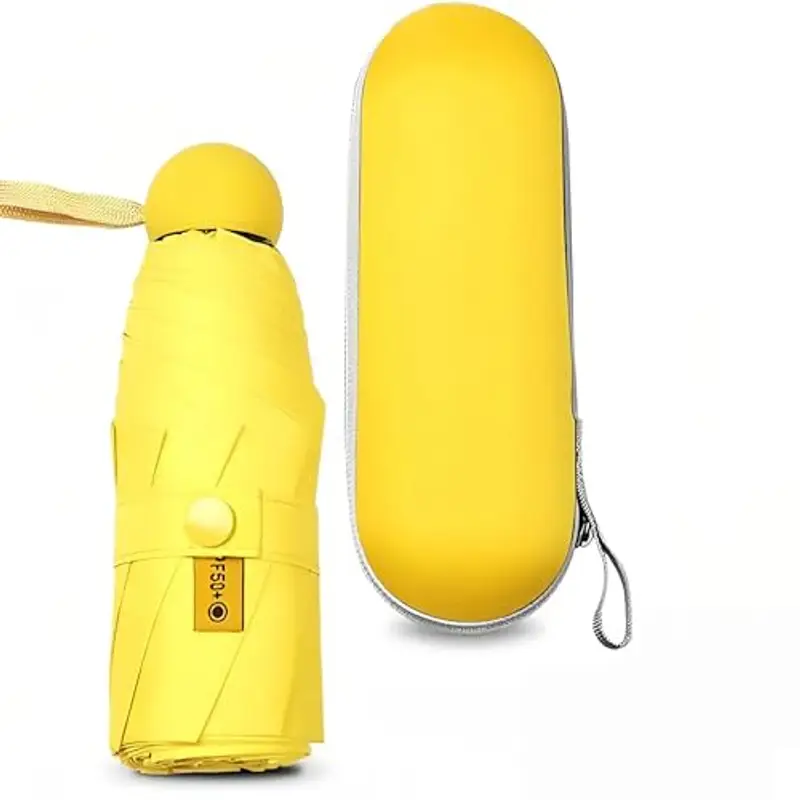 Kiuiom Pieghevole Ombrello da Viaggio,Portatile Compatto Ombrello,Umbrella Pioggia Antivento Anti UV,Mini Ombrello da Tasca 6 Costole Mini Ombrello Ultraleggero per Donne Uomini(Giallo)