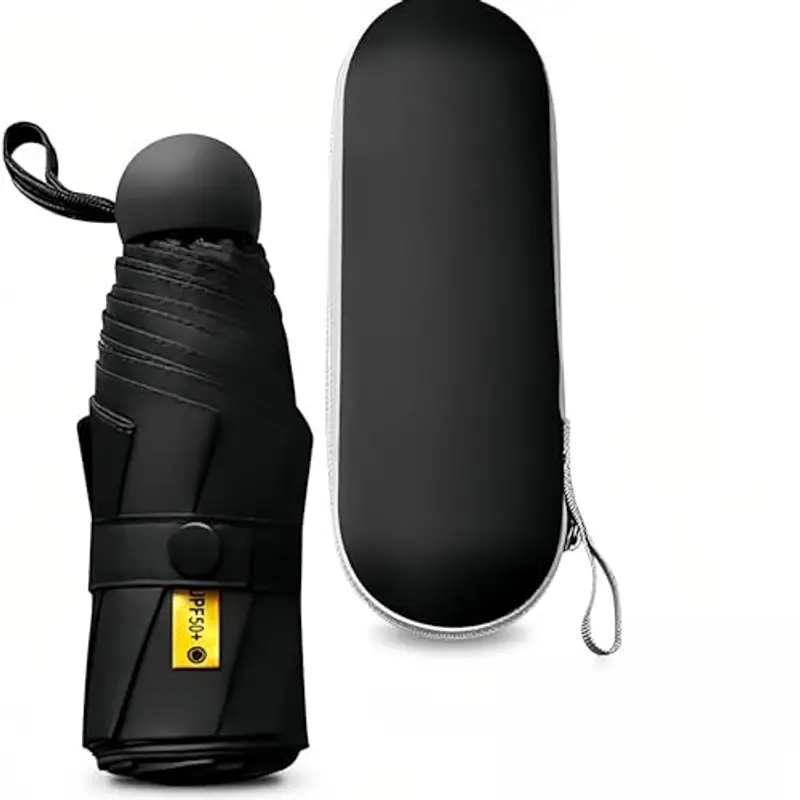 Kiuiom Pieghevole Ombrello da Viaggio,Portatile Compatto Ombrello,Umbrella Pioggia Antivento Anti UV,Mini Ombrello da Tasca 6 Costole Mini Ombrello Ultraleggero per Donne Uomini(Nero)