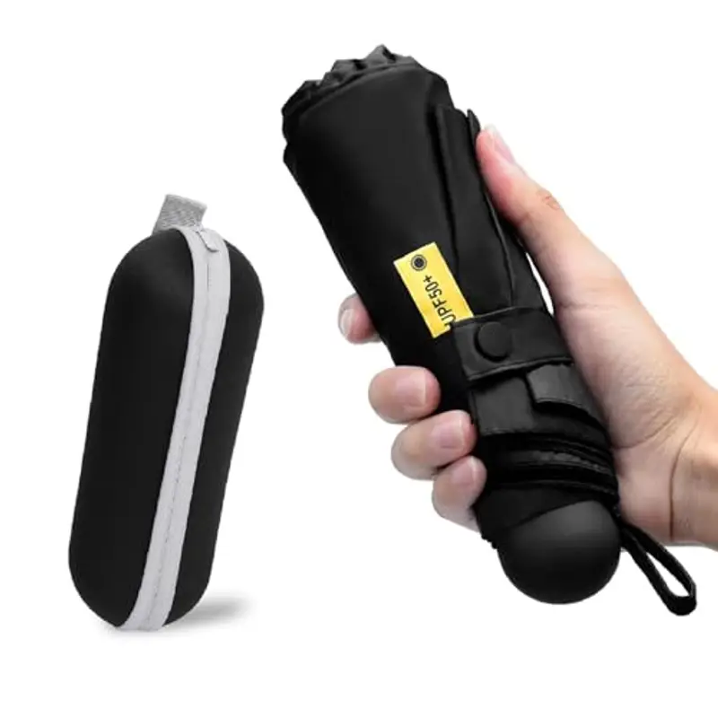 Kiuiom Pieghevole Ombrello da Viaggio, Portatile Compatto Ombrello, Umbrella Pioggia Antivento Anti UV, Mini Ombrello da Tasca 6 Costole Mini Ombrello Ultraleggero per Donne Uomini(Nero) miniatura 2