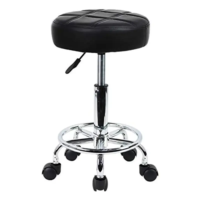 KKTONER Sgabello Rotondo con Ruote Regolabile, Sedia da Lavoro Imbottita con Cuscino in Pelle, Piccolo e Confortevole, per Casa, Parrucchiere, Ufficio, Studio Nero