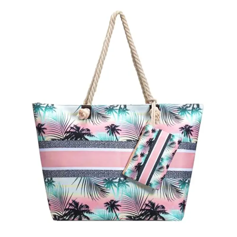 Kldgris Borsa da Spiaggia Donna, Grande XXL Borsa da Spiaggia, Borse Tote a Mano da Donna, Borsa in lino con Cerniera per Spiaggia, Viaggio, Piscina, Shopping (A)