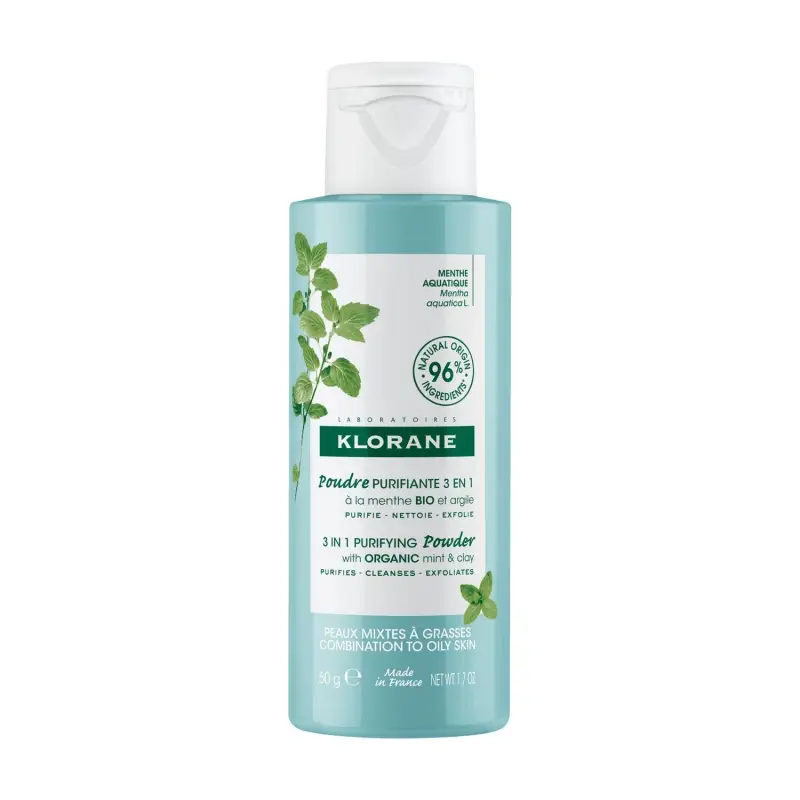 Menta Acquatica Viso Polvere Purificante 3 in 1 alla Menta BIO e all'Argilla - Scrub viso pelle grassa,Peeling e gommage viso