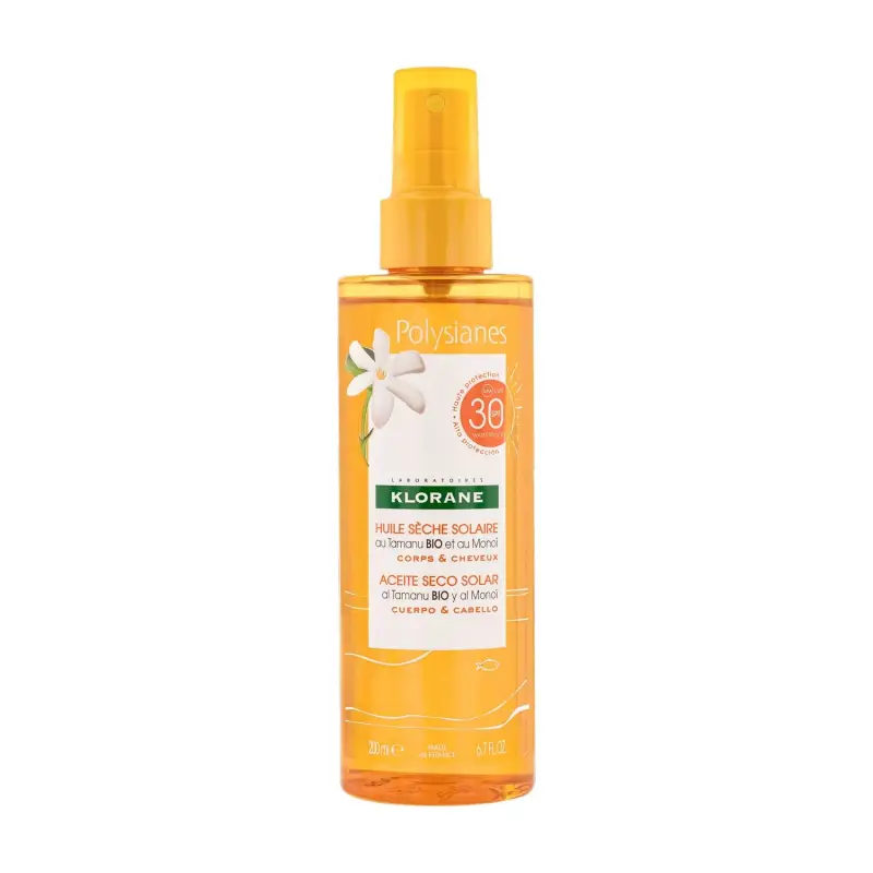 Polysianes Olio Secco Solare SPF30 con Tamanu BIO e Monoi - Spray solare capelli,Solari alta protezione