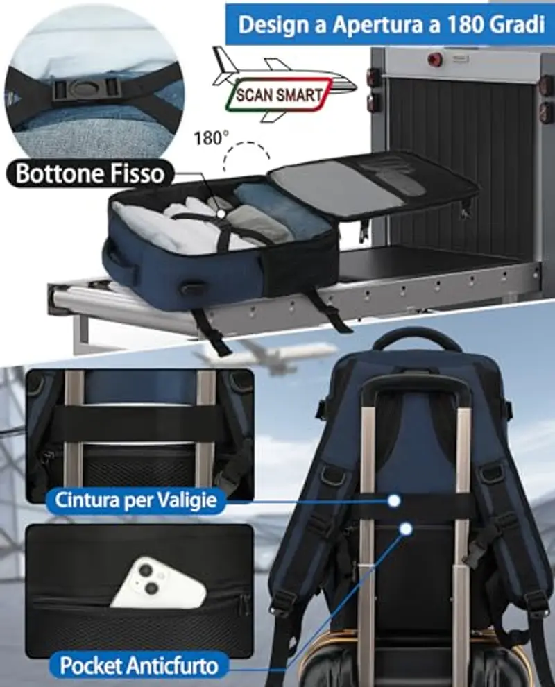 KLOSTAIN Zaino Ryanair 40x20x25 da Viaggio Aereo Bagaglio a Mano 20L Borsa da Cabina per Uomo e Donna, Lavoro, Trekking, Scuola, 14 Pollici Porta PC Dayback Blu Profondo miniatura 3