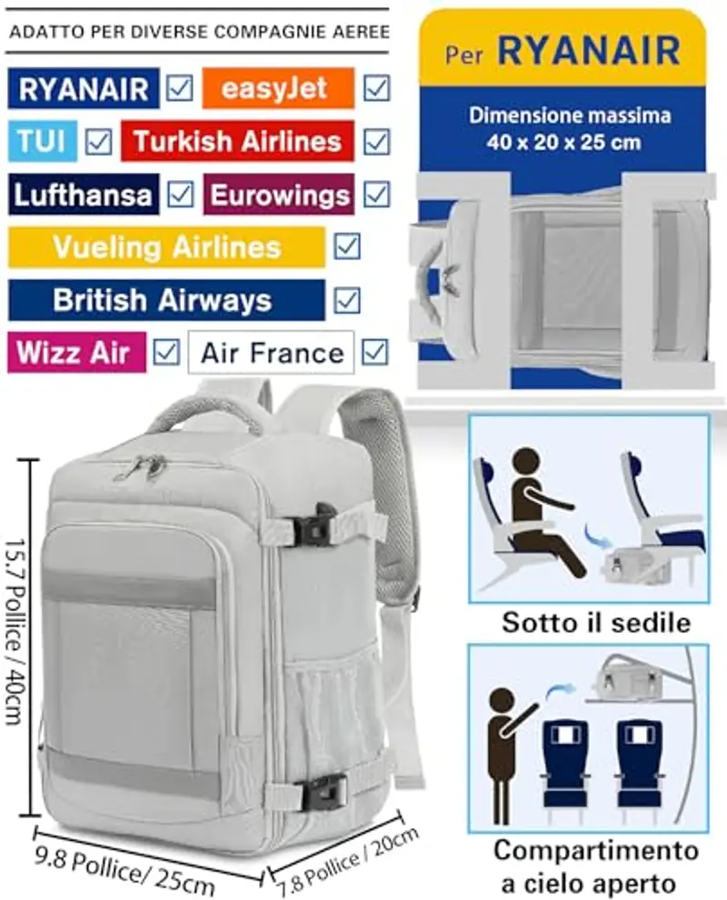 KLOSTAIN Zaino da viaggio Uomo Grigio 1919647 miniatura 2