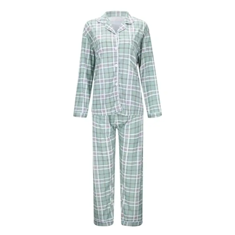 Kobilee Pigiama Cotone Donna Lungo, Pantaloni e Camicia con Bottoni Frontali a Maniche Lunghe, Leggero ed Elegante miniatura 3