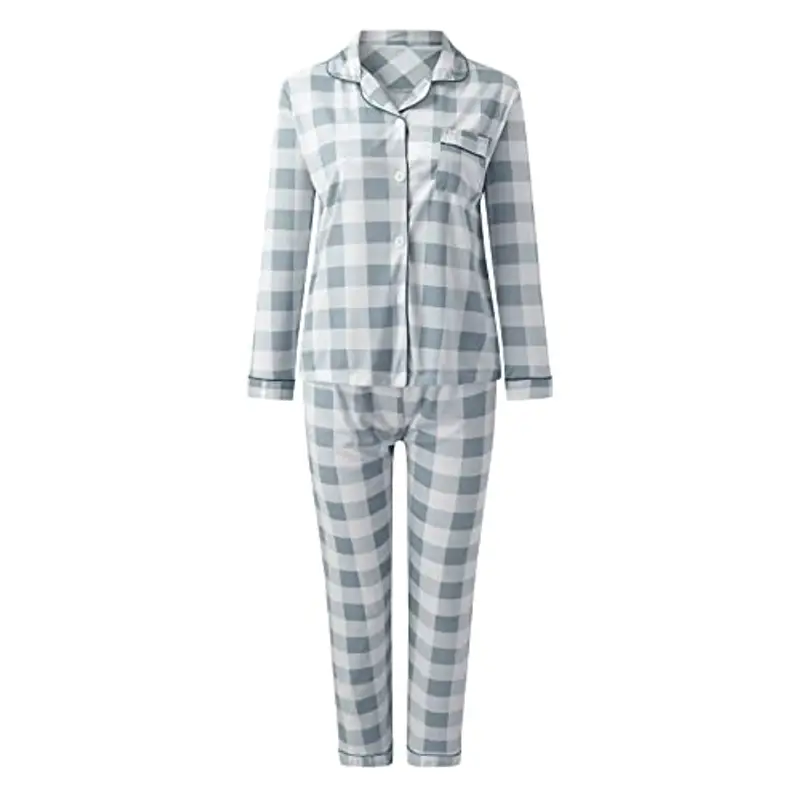 Kobilee Set Pigiama Donna, Pantaloni e Camicia con Bottoni Frontali a Maniche Lunghe, Leggero ed Elegante Comodo, Set miniatura 3