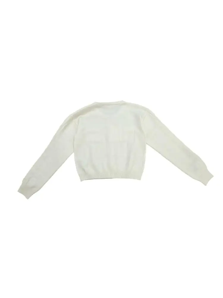 maglia bianca bambina in misto viscosa chiusura zip mini logo sul fondo miniatura 2