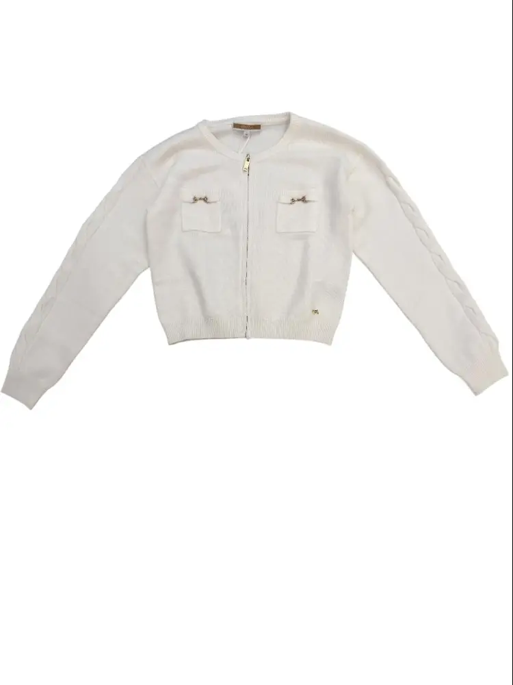 maglia bianca bambina in misto viscosa chiusura zip mini logo sul fondo