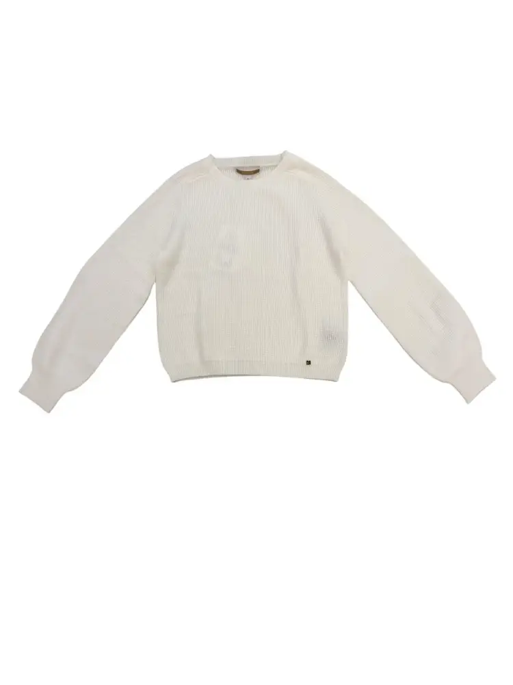 maglia bianca bambina in misto viscosa mini logo sul fondo