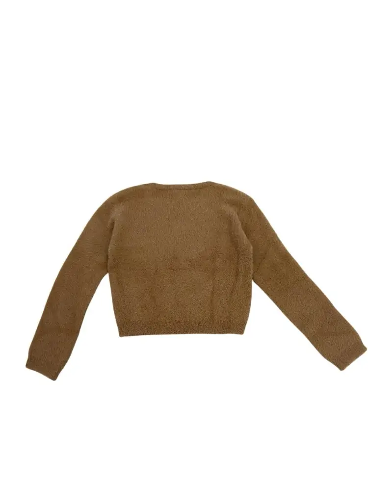 maglia cammello bambina in misto viscosa pelo rasato mini logo sul fondo miniatura 2