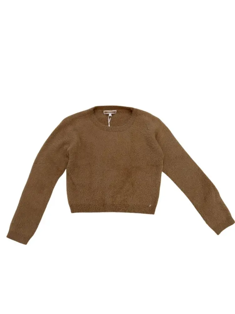 maglia cammello bambina in misto viscosa pelo rasato mini logo sul fondo