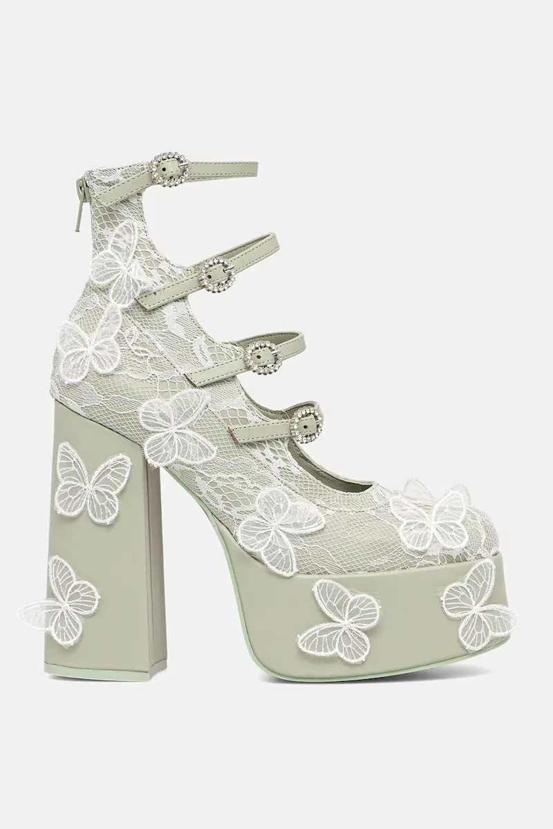 decolletè Wild Lotus Butterfly Lace Platform Heels colore verde DBP47 miniatura 2