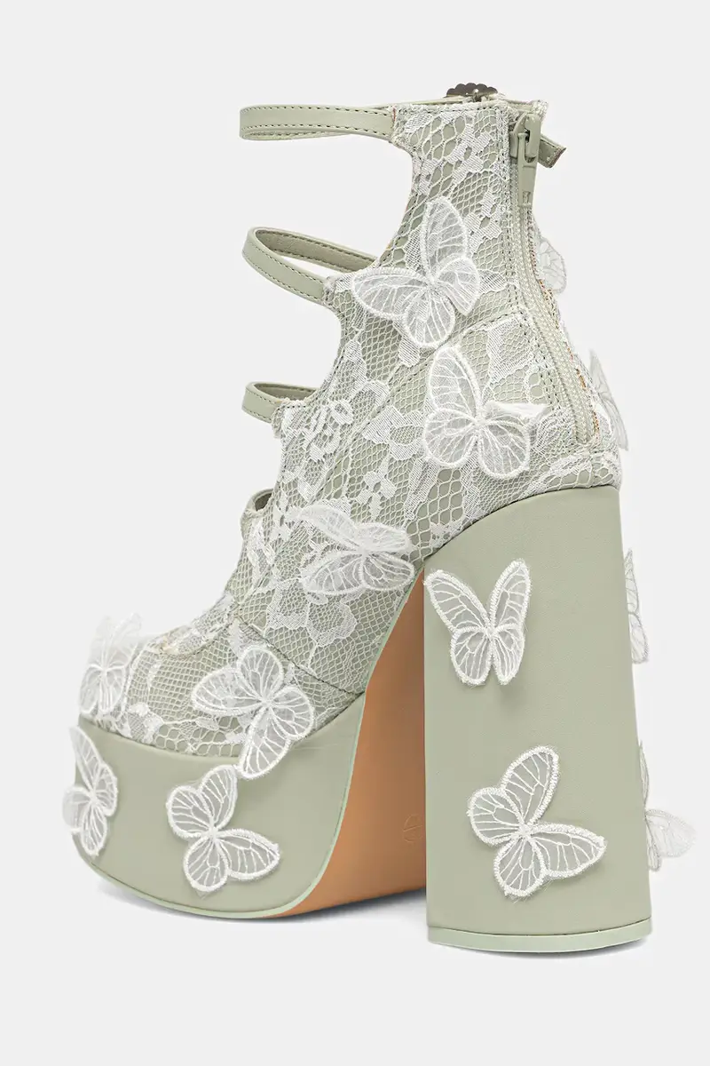 decolletè Wild Lotus Butterfly Lace Platform Heels colore verde DBP47 miniatura 3