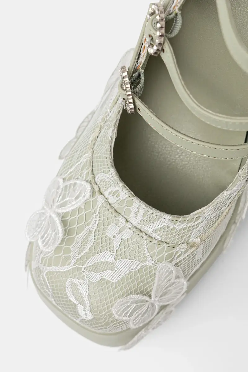decolletè Wild Lotus Butterfly Lace Platform Heels colore verde DBP47 miniatura 4