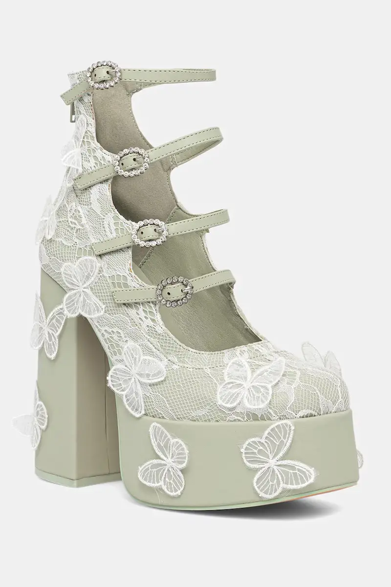 decolletè Wild Lotus Butterfly Lace Platform Heels colore verde DBP47