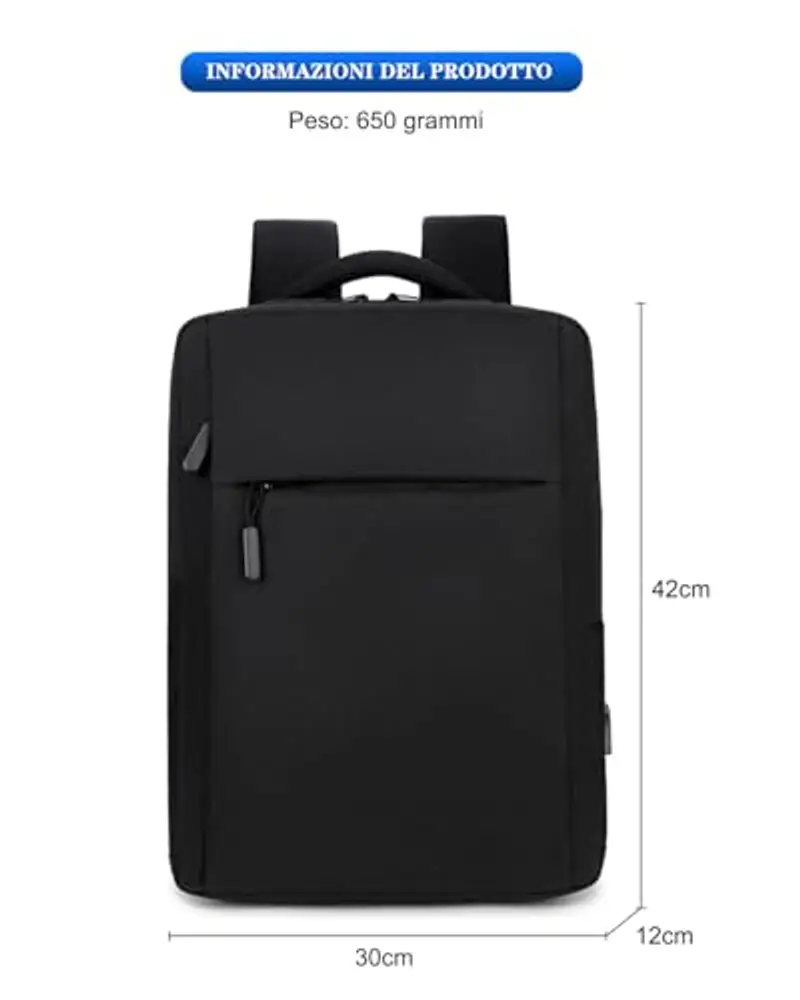 Kommodum - Zaino Porta PC Borsa per PC Portatile Custodia Computer Notebook Laptop con Attacco USB Scuola Lavoro Viaggio miniatura 3