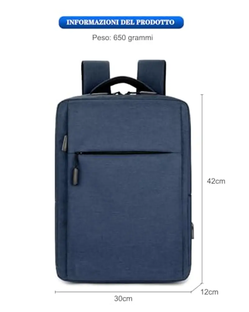 Kommodum - Zaino Porta PC Borsa per PC Portatile Custodia Computer Notebook Laptop con Attacco USB Scuola Lavoro Viaggio miniatura 3