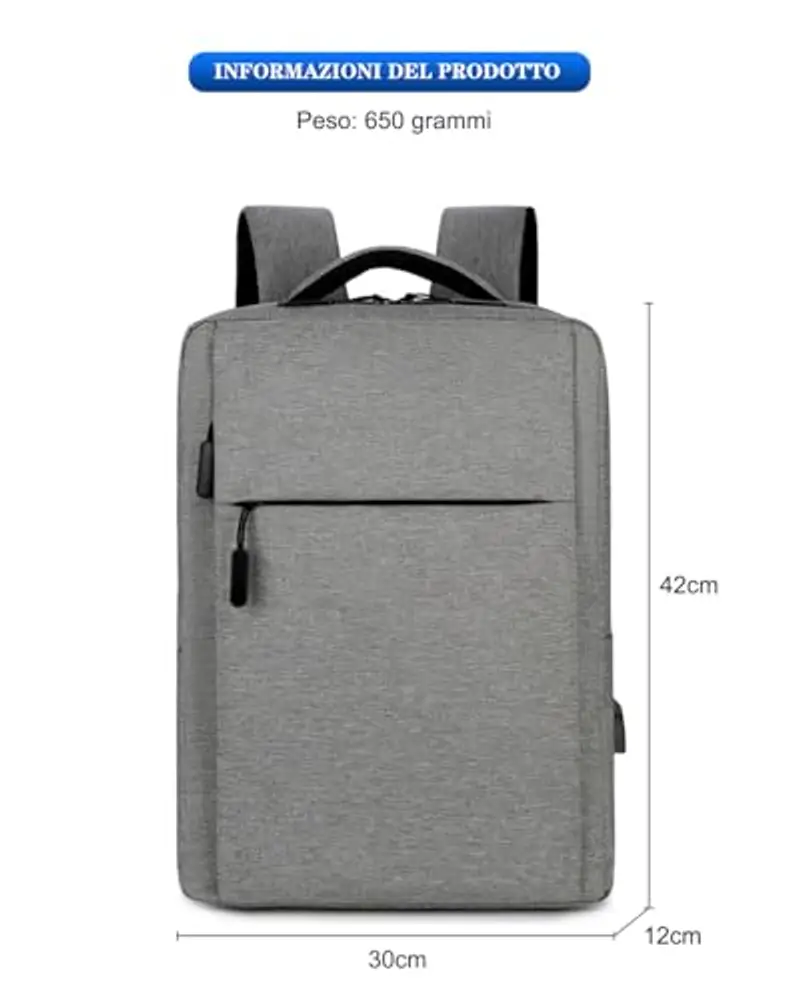 Kommodum - Zaino Porta PC Borsa per PC Portatile Custodia Computer Notebook Laptop con Attacco USB Scuola Lavoro Viaggio miniatura 2