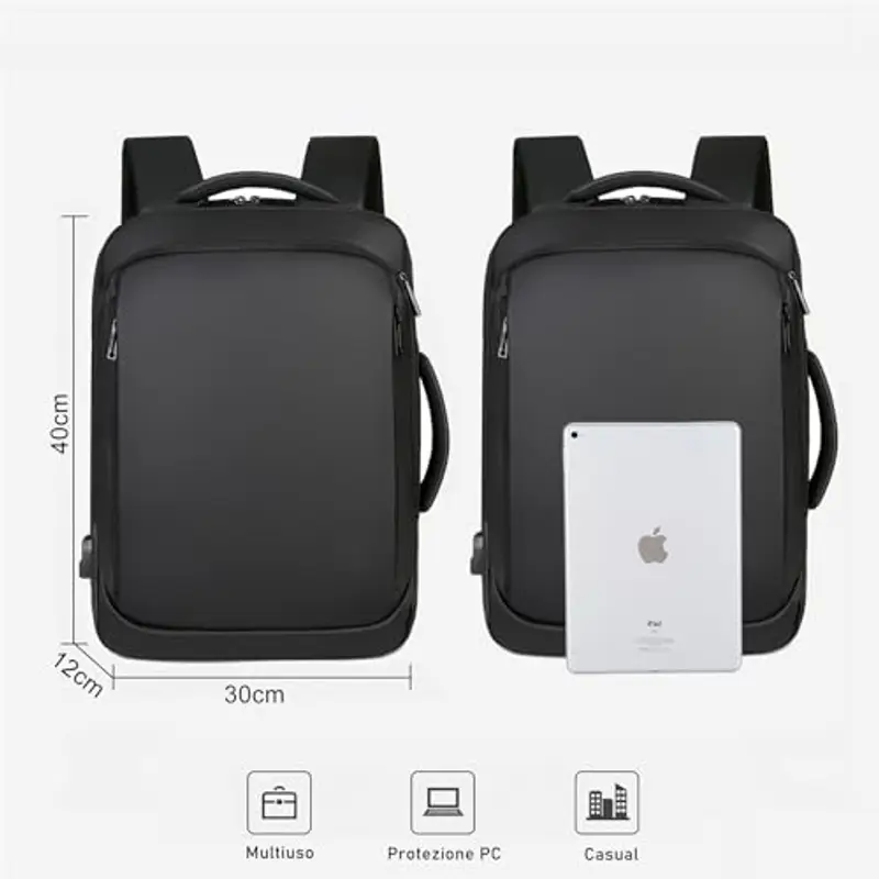 Kommodum - Zaino Porta PC Borsa per PC Portatile Custodia Computer Notebook Laptop Con Attacco USB Uomo Scuola Lavoro Casual Nero KM1 miniatura 2