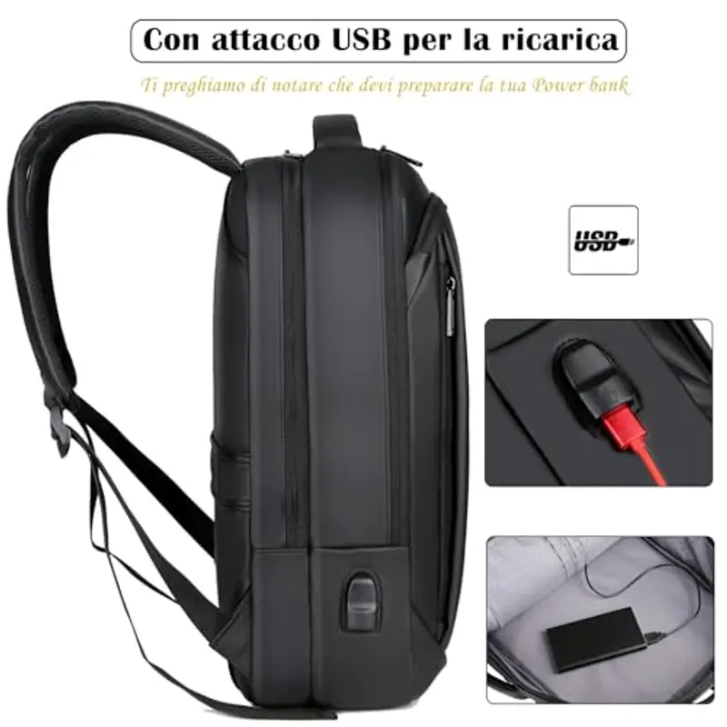 Kommodum - Zaino Porta PC Borsa per PC Portatile Custodia Computer Notebook Laptop Con Attacco USB Uomo Scuola Lavoro Casual Nero KM1 miniatura 3