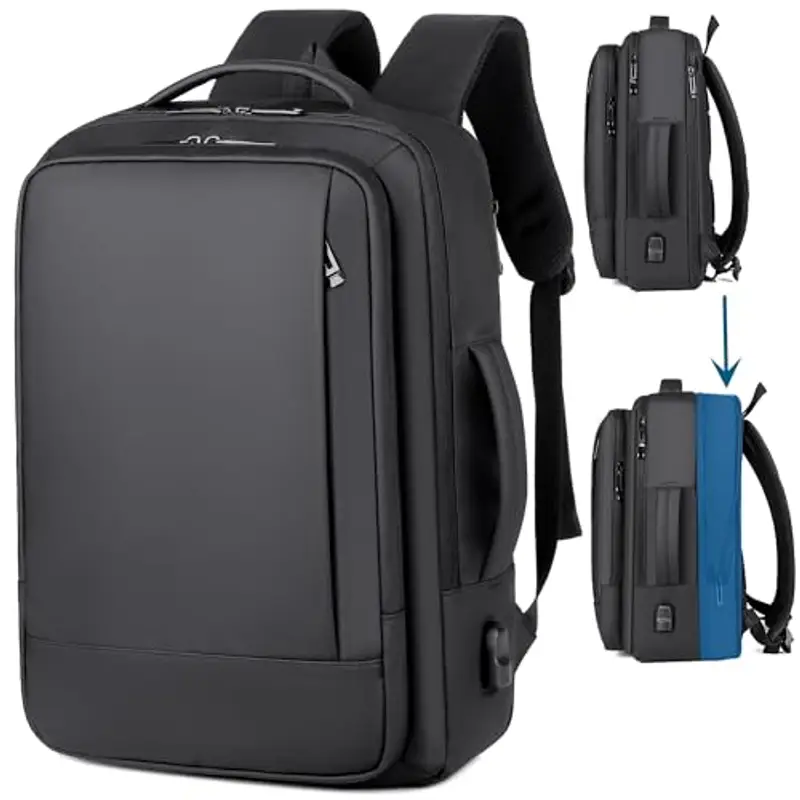 Kommodum - Zaino Porta PC da Uomo Viaggio Bagaglio a mano Estendibile Valigia Borsa Computer Portatile Custodia Notebook fino ai 15.6 pollici Con Ricarica USB per Lavoro Viaggio Scuola Nero KM3