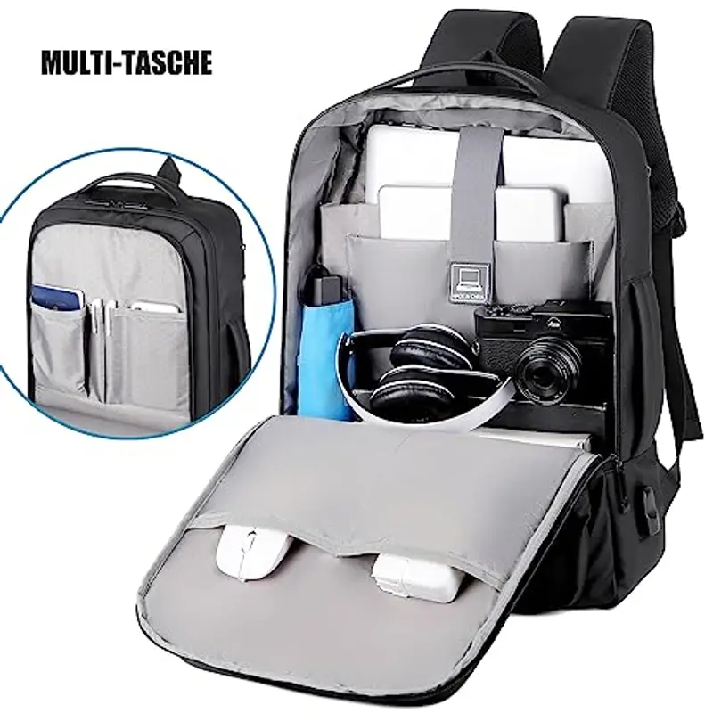 Kommodum - Zaino Porta PC da Uomo Viaggio Bagaglio a mano Estendibile Valigia Borsa Computer Portatile Custodia Notebook fino ai 15.6 pollici Con Ricarica USB per Lavoro Viaggio Scuola Nero KM3 miniatura 3