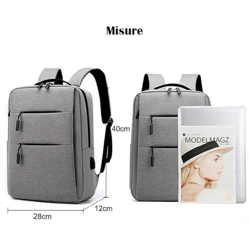 Kommodum - Zaino Porta PC Uomo Donna Borsa Laptop per PC Portatile Zaino Porta Computer Custodia Notebook con ricarica USB Colore Blu miniatura 3