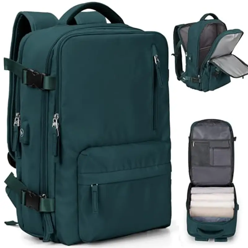 Kommodum - Zaino viaggio Bagaglio a Mano 45x20x30 Borsa da Cabina per Voli Aereo Porta PC Uomo Donna Laptop Computer Portatile fino ai 15,6” con ricarica USB KM05 VERDE