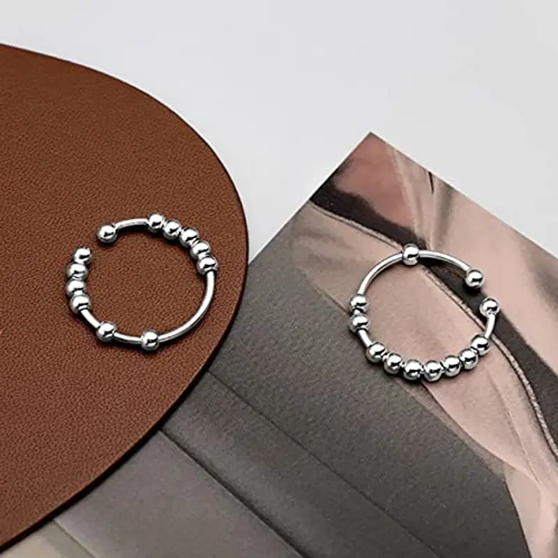 KONFEN Anello Antistress Argento 925, Anxiety ring Donna con Perline Regolabile, Aperto Rotante Anello Sottile Regali miniatura 2