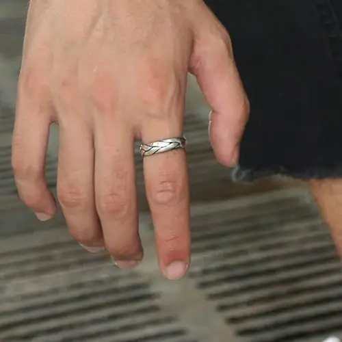 KONFEN Anello Vintage Aperto Regolabile da Uomo, Anello Vichingo con Design Möbiusz/Intertwined Chain/Vine/Crossover miniatura 2