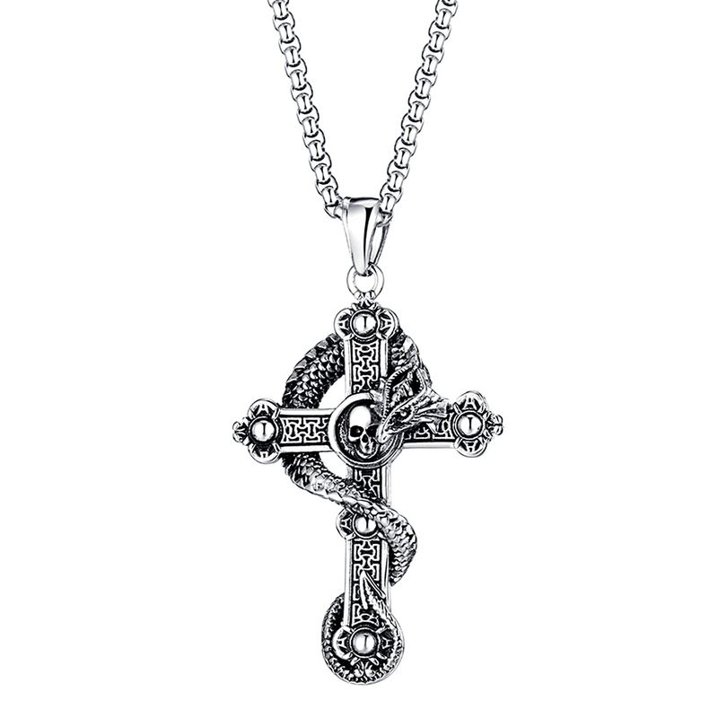 KONFEN Collana Uomo Donna Acciaio Inox Croce Zirconi