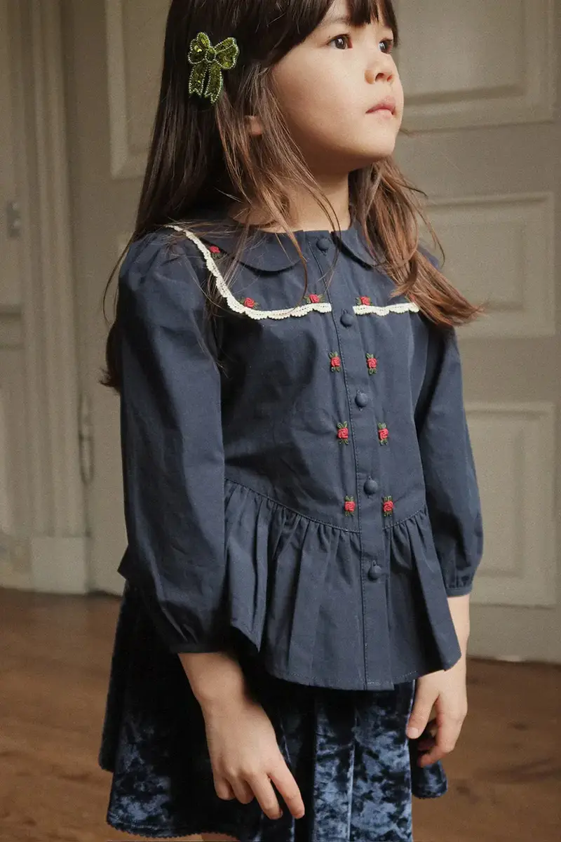 camicia di cotone per bambini EMMY SHIRT GOTS Blu navy