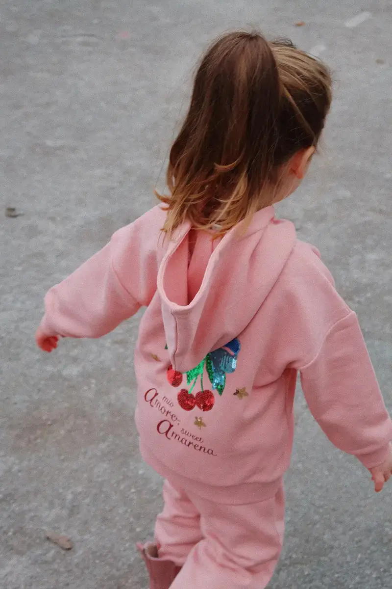 felpa per bambini LOU SEQUIN SWEAT ZIP HOOD OCS colore rosa con cappuccio con applicazione KS103863