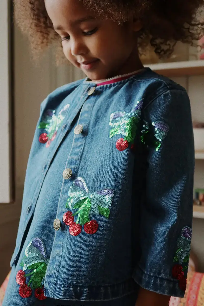 giacca per bambini in cotone MAGOT SEQUIN DENIM JACKET GOTS colore blu navy KS103890