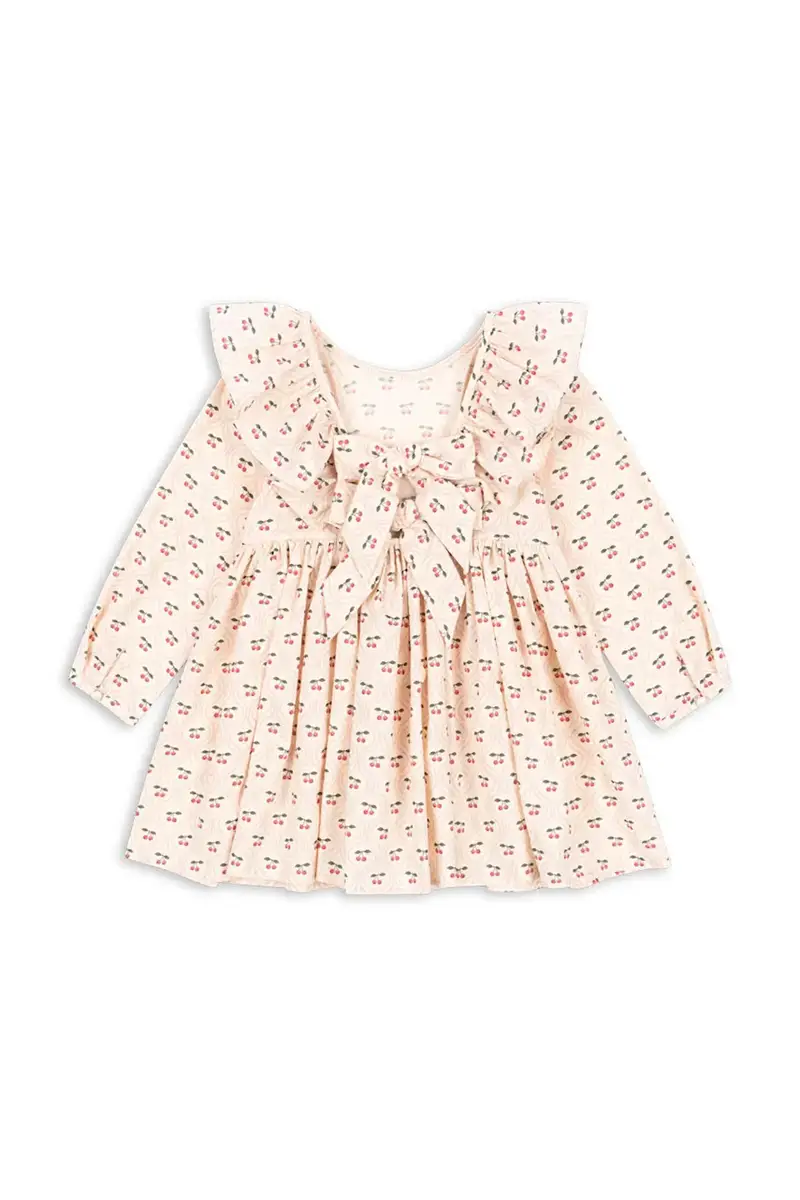 vestito di cotone bambina CIANNA LS BOW DRESS GOTS Beige